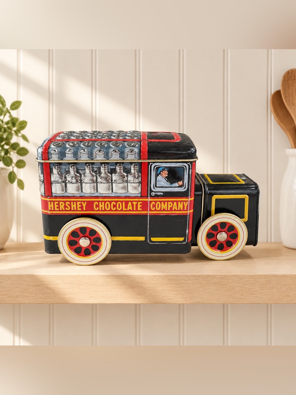 Hershey's Vehicle Series #1 Milk Truck Metal Tin Canister w/ Lift-Off Lids 7in